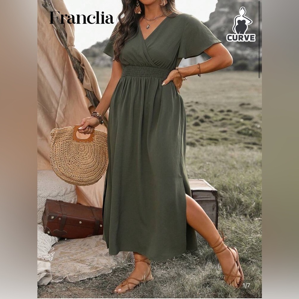 SHEIN Green Slit Maxi Sundress